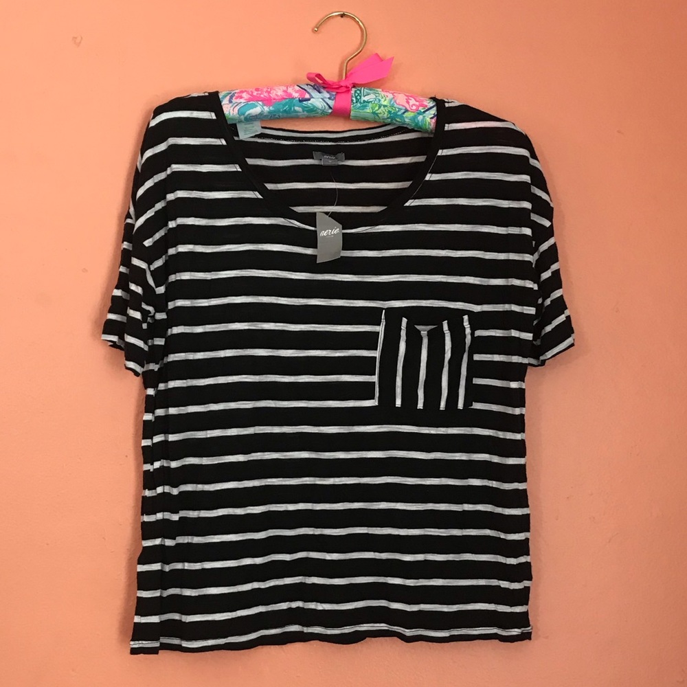 NWT Aerie Black & White Striped Tee Sz M